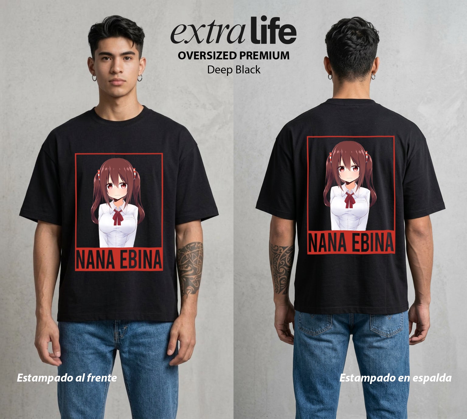 La Doble Vida | Dos Nanas Un Destino #02701 - Playera Oversized Premium | Deep Black - Foto en modelo