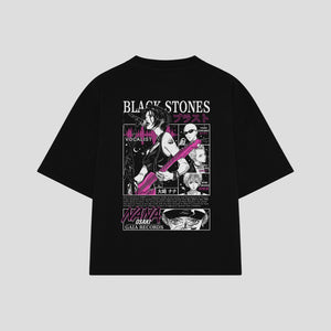 Playera streetwear premium de anime y gaming ExtraLife MX, corte boxy oversized drop shoulder heavyweight en color Deep Black y Off-White, moda urbana mexicana de culto.