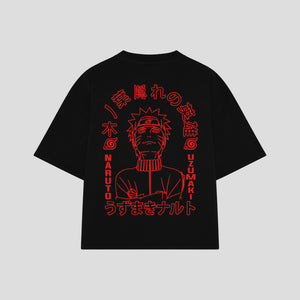 Playera streetwear premium de anime y gaming ExtraLife MX, corte boxy oversized drop shoulder heavyweight en color Deep Black y Off-White, moda urbana mexicana de culto.