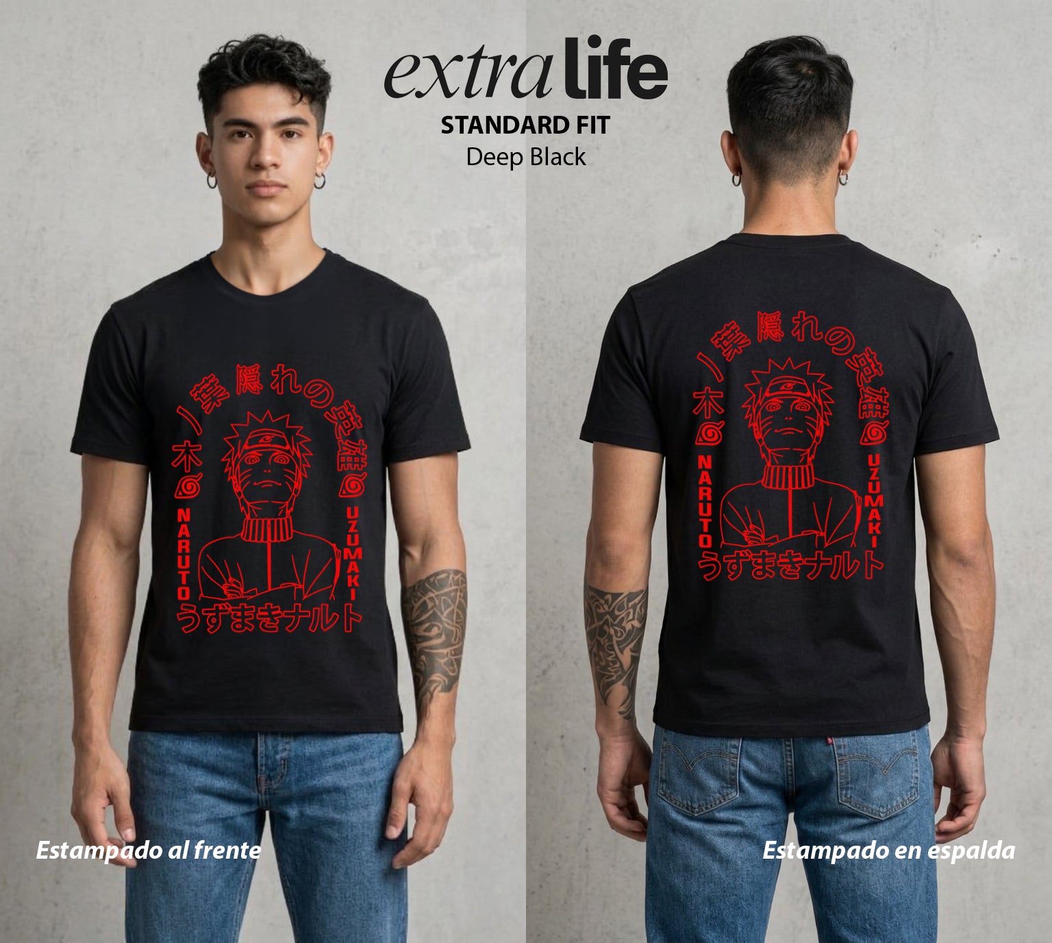 La Aldea Oculta | Zorro de Nueve Colas #02704 - Playera Standard Fit | Deep Black - Foto en modelo