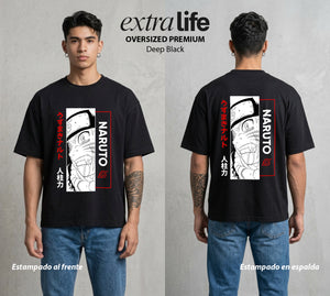 La Aldea Oculta | El Hokage del Futuro #02705 - Playera Oversized Premium | Deep Black - Foto en modelo