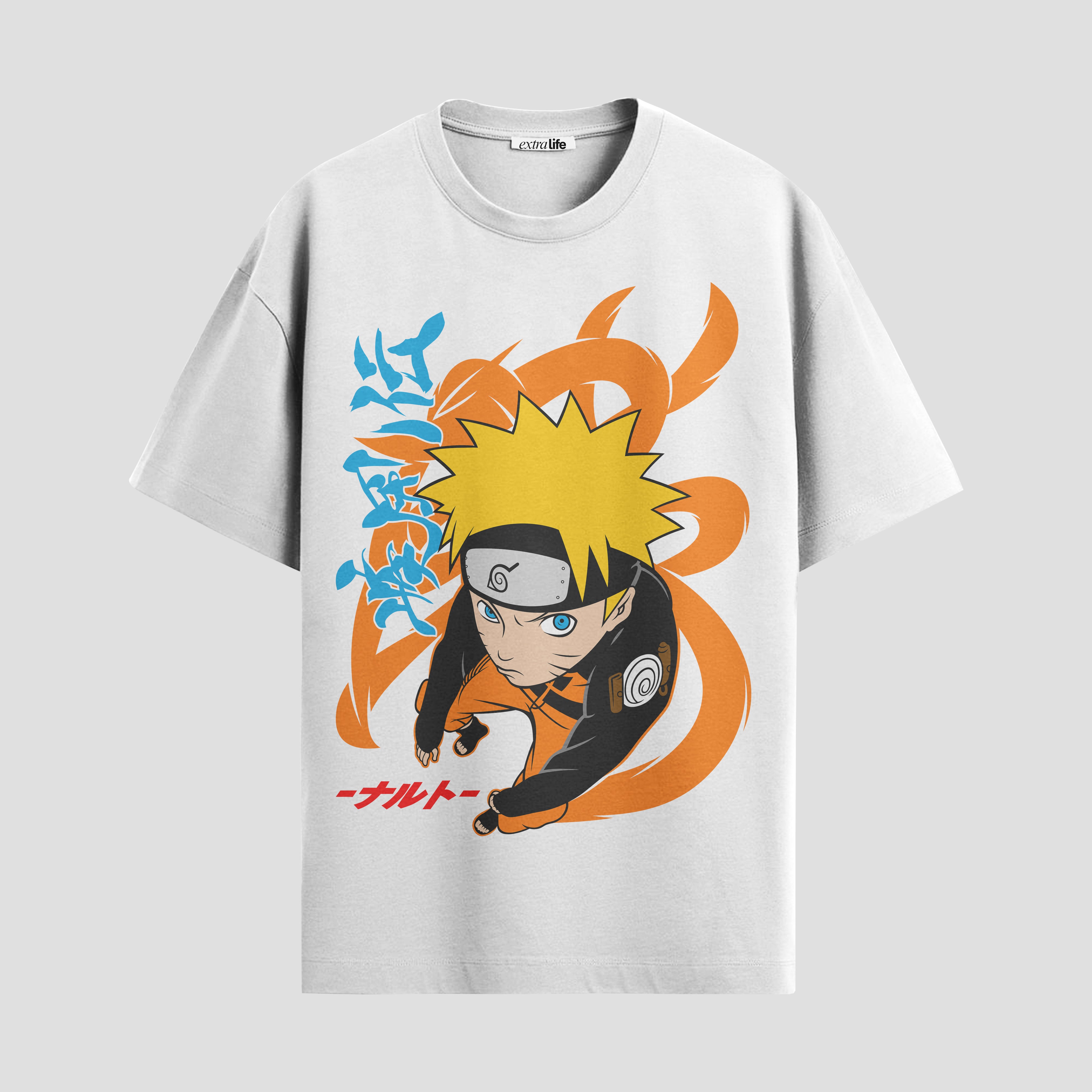 Playera urbana de anime y gaming ExtraLife MX, corte Standard Fit unisex ligero y transpirable en color Deep Black y Pure White, ropa de uso diario para gym y casual.