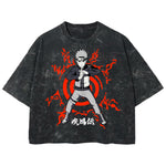 Playera streetwear premium de anime y gaming ExtraLife MX, corte boxy deluxe mineral wash heavyweight en color Acid Wash, moda urbana mexicana de culto.