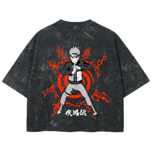 Playera streetwear premium de anime y gaming ExtraLife MX, corte boxy deluxe mineral wash heavyweight en color Acid Wash, moda urbana mexicana de culto.