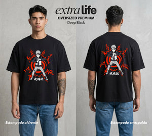 La Aldea Oculta | El Niño del Amor #02707 - Playera Oversized Premium | Deep Black - Foto en modelo