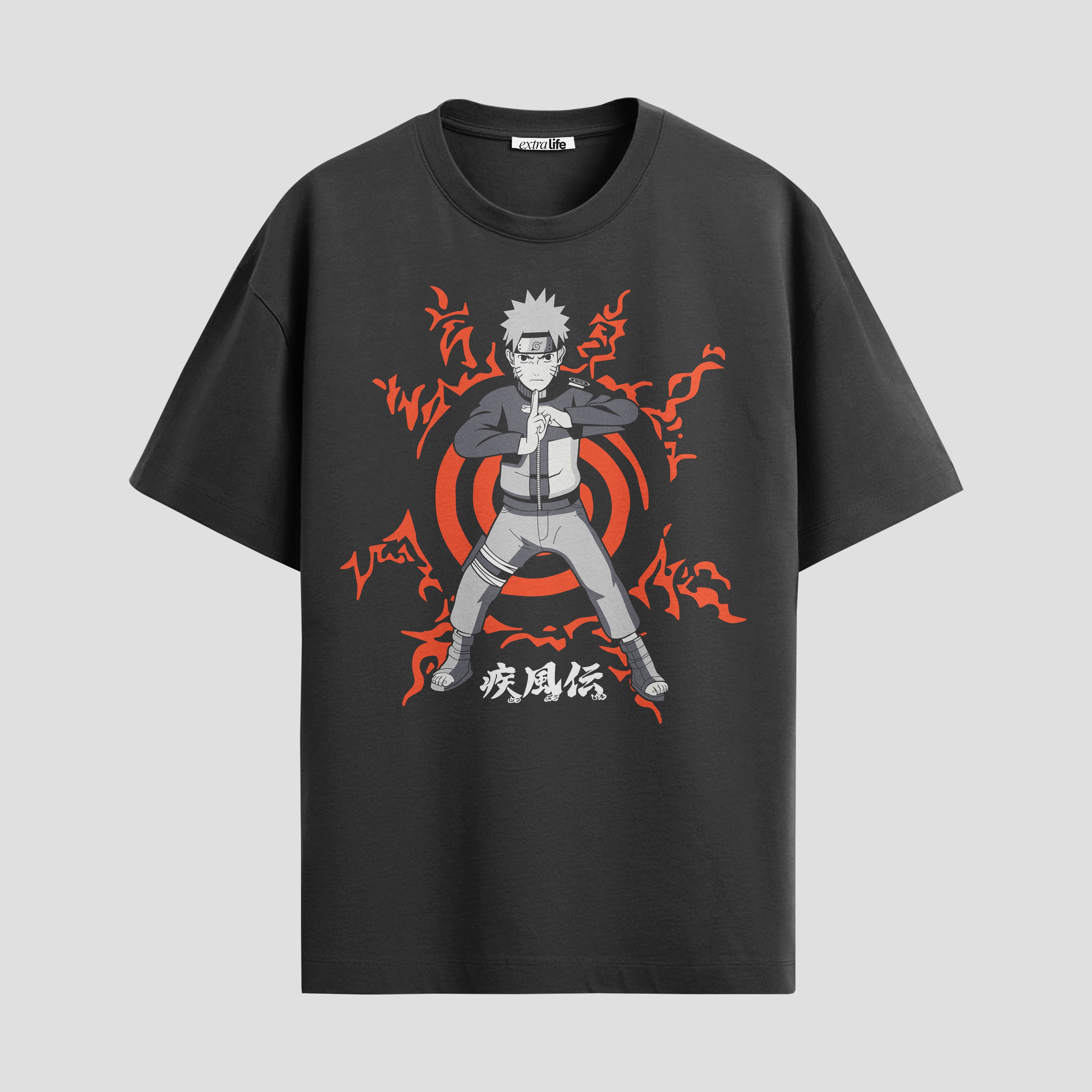 Playera urbana de anime y gaming ExtraLife MX, corte Standard Fit unisex ligero y transpirable en color Deep Black y Pure White, ropa de uso diario para gym y casual.