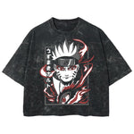 Playera streetwear premium de anime y gaming ExtraLife MX, corte boxy deluxe mineral wash heavyweight en color Acid Wash, moda urbana mexicana de culto.
