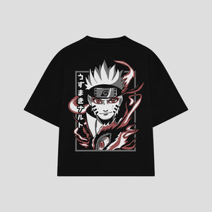 Playera streetwear premium de anime y gaming ExtraLife MX, corte boxy oversized drop shoulder heavyweight en color Deep Black y Off-White, moda urbana mexicana de culto.