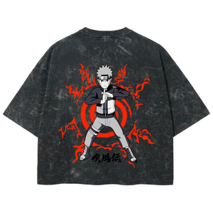 Playera streetwear premium de anime y gaming ExtraLife MX, corte boxy deluxe mineral wash heavyweight en color Acid Wash, moda urbana mexicana de culto.