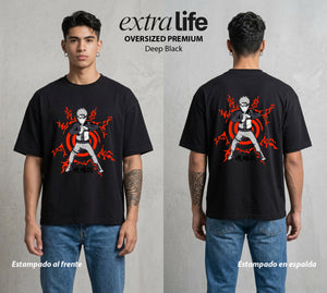 La Aldea Oculta | Ninja de la Hoja #02709 - Playera Oversized Premium | Deep Black - Foto en modelo