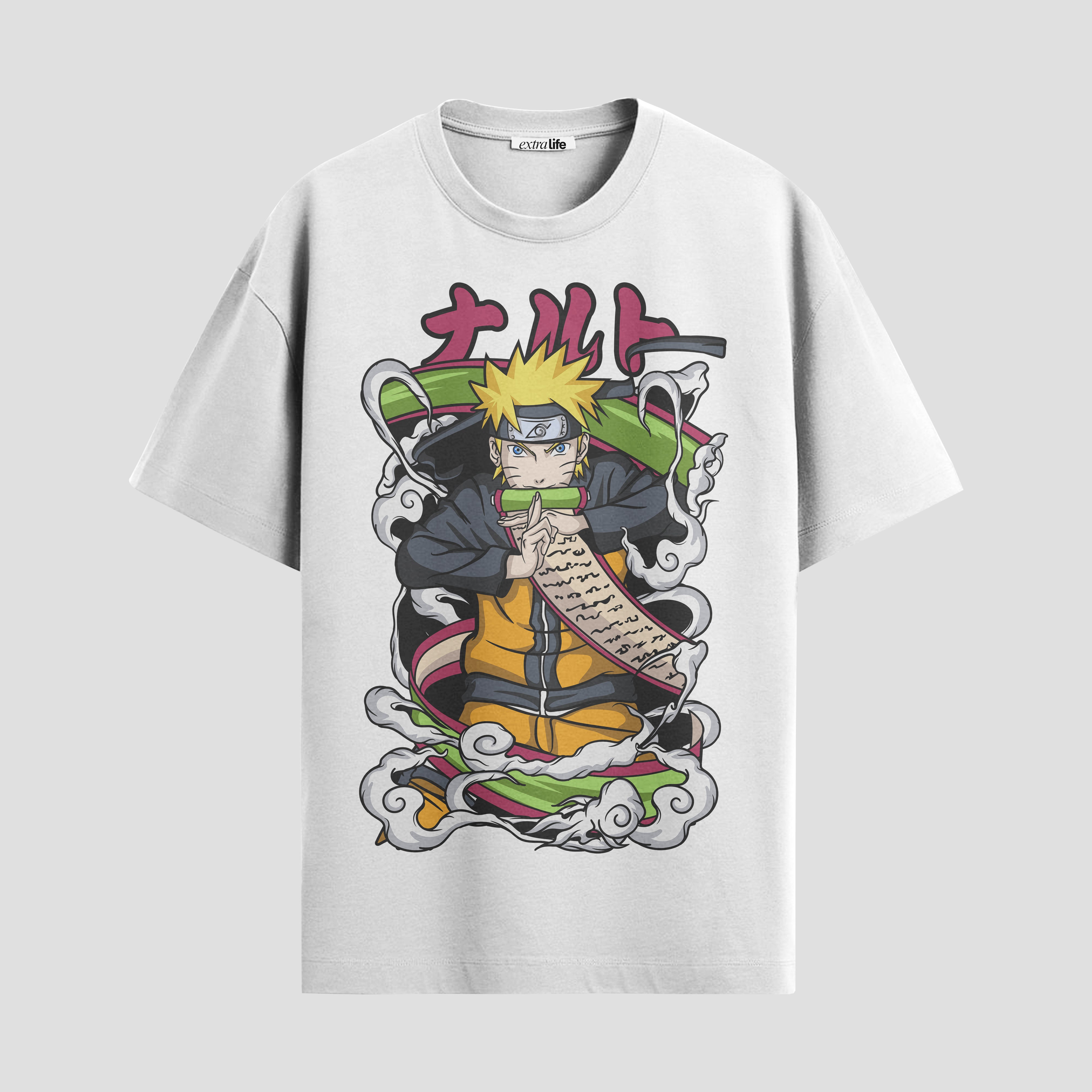 Playera urbana de anime y gaming ExtraLife MX, corte Standard Fit unisex ligero y transpirable en color Deep Black y Pure White, ropa de uso diario para gym y casual.