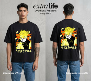 La Aldea Oculta | Dattebayo del Viento #02713 - Playera Oversized Premium | Deep Black - Foto en modelo