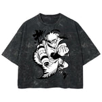 Playera streetwear premium de anime y gaming ExtraLife MX, corte boxy deluxe mineral wash heavyweight en color Acid Wash, moda urbana mexicana de culto.
