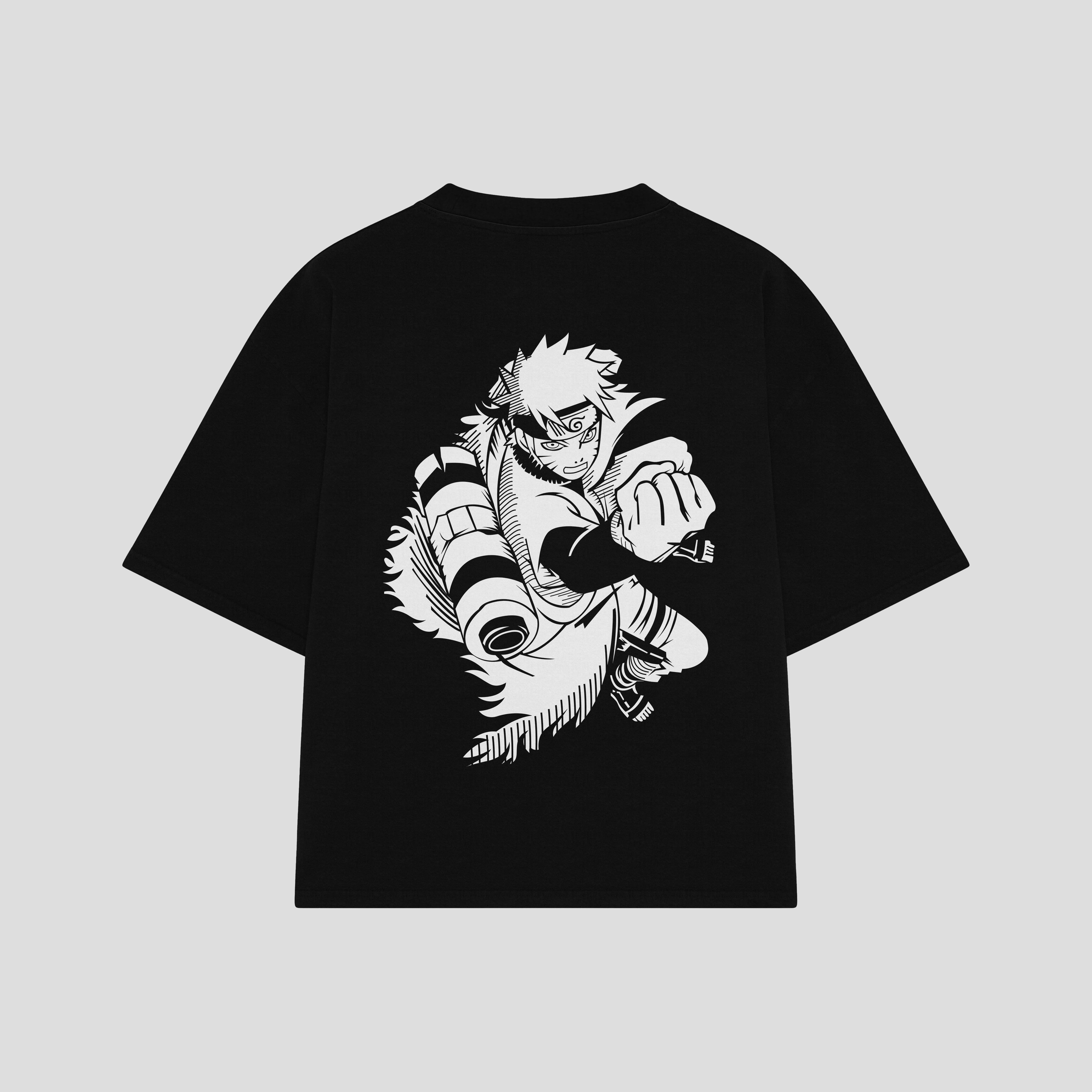 Playera streetwear premium de anime y gaming ExtraLife MX, corte boxy oversized drop shoulder heavyweight en color Deep Black y Off-White, moda urbana mexicana de culto.