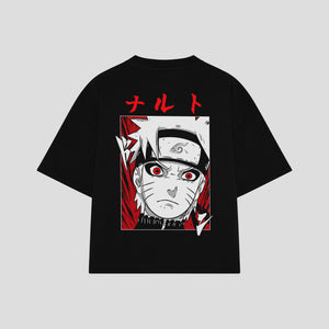 Playera streetwear premium de anime y gaming ExtraLife MX, corte boxy oversized drop shoulder heavyweight en color Deep Black y Off-White, moda urbana mexicana de culto.