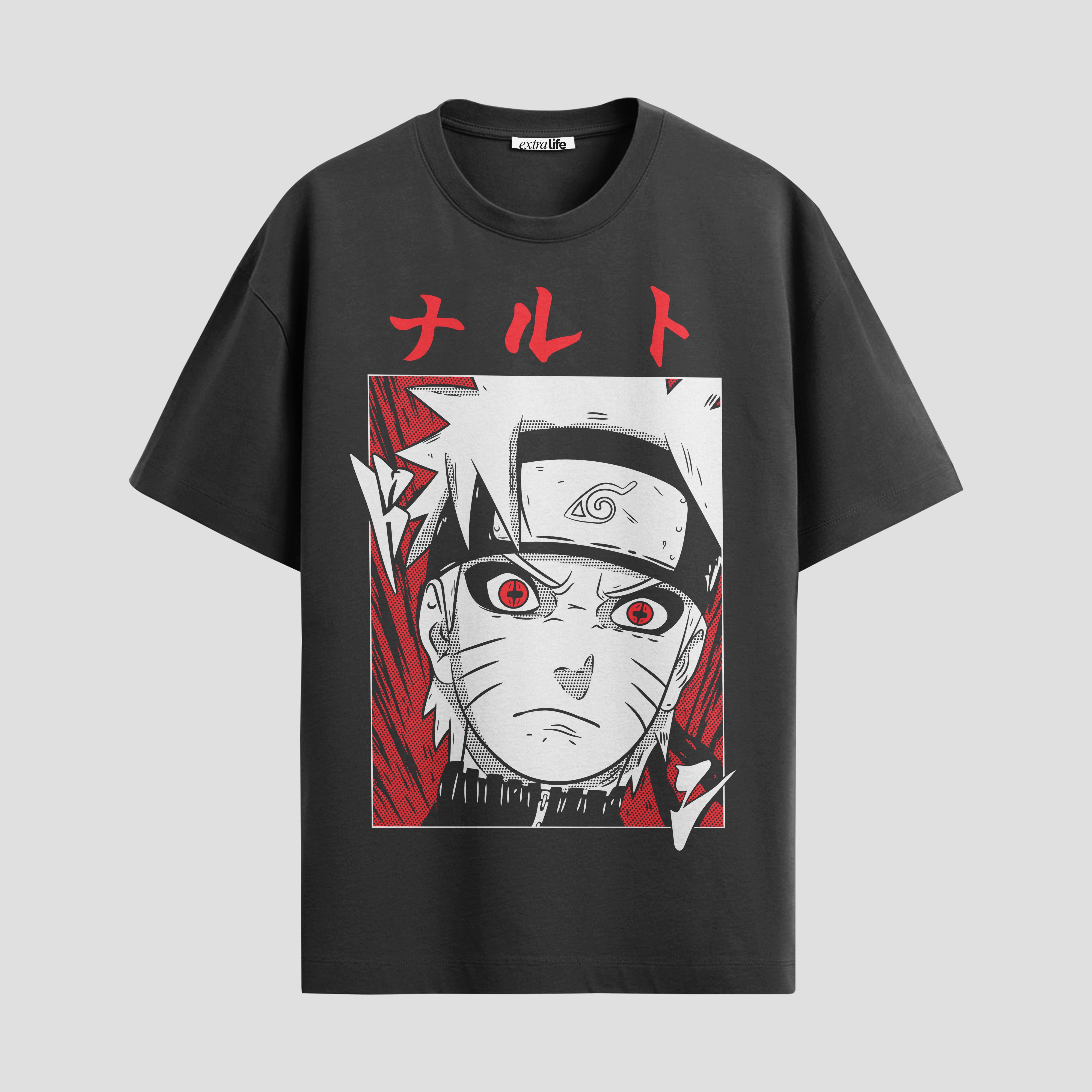 Playera urbana de anime y gaming ExtraLife MX, corte Standard Fit unisex ligero y transpirable en color Deep Black y Pure White, ropa de uso diario para gym y casual.