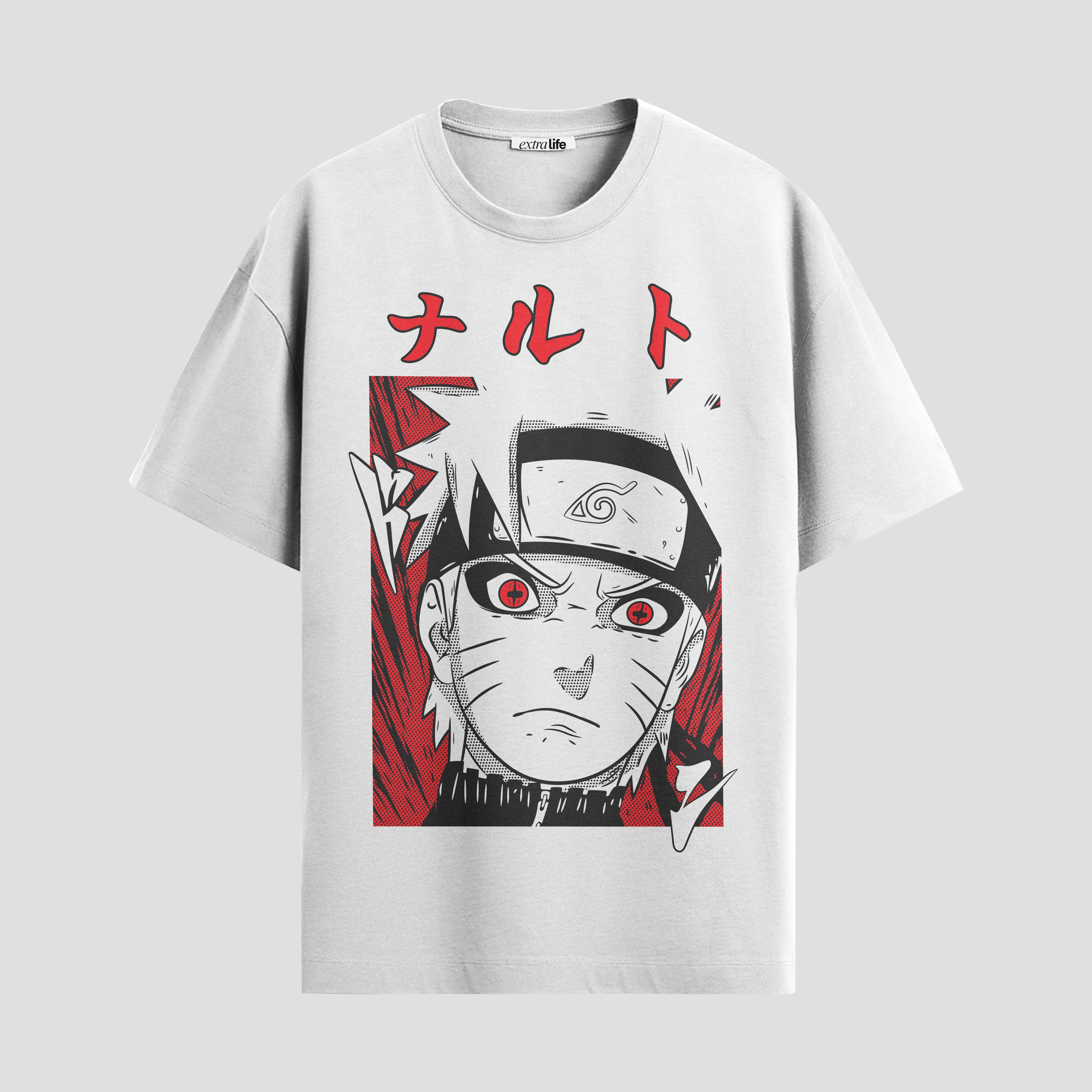 Playera urbana de anime y gaming ExtraLife MX, corte Standard Fit unisex ligero y transpirable en color Deep Black y Pure White, ropa de uso diario para gym y casual.