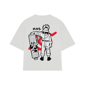 Playera streetwear premium de anime y gaming ExtraLife MX, corte boxy oversized drop shoulder heavyweight en color Deep Black y Off-White, moda urbana mexicana de culto.