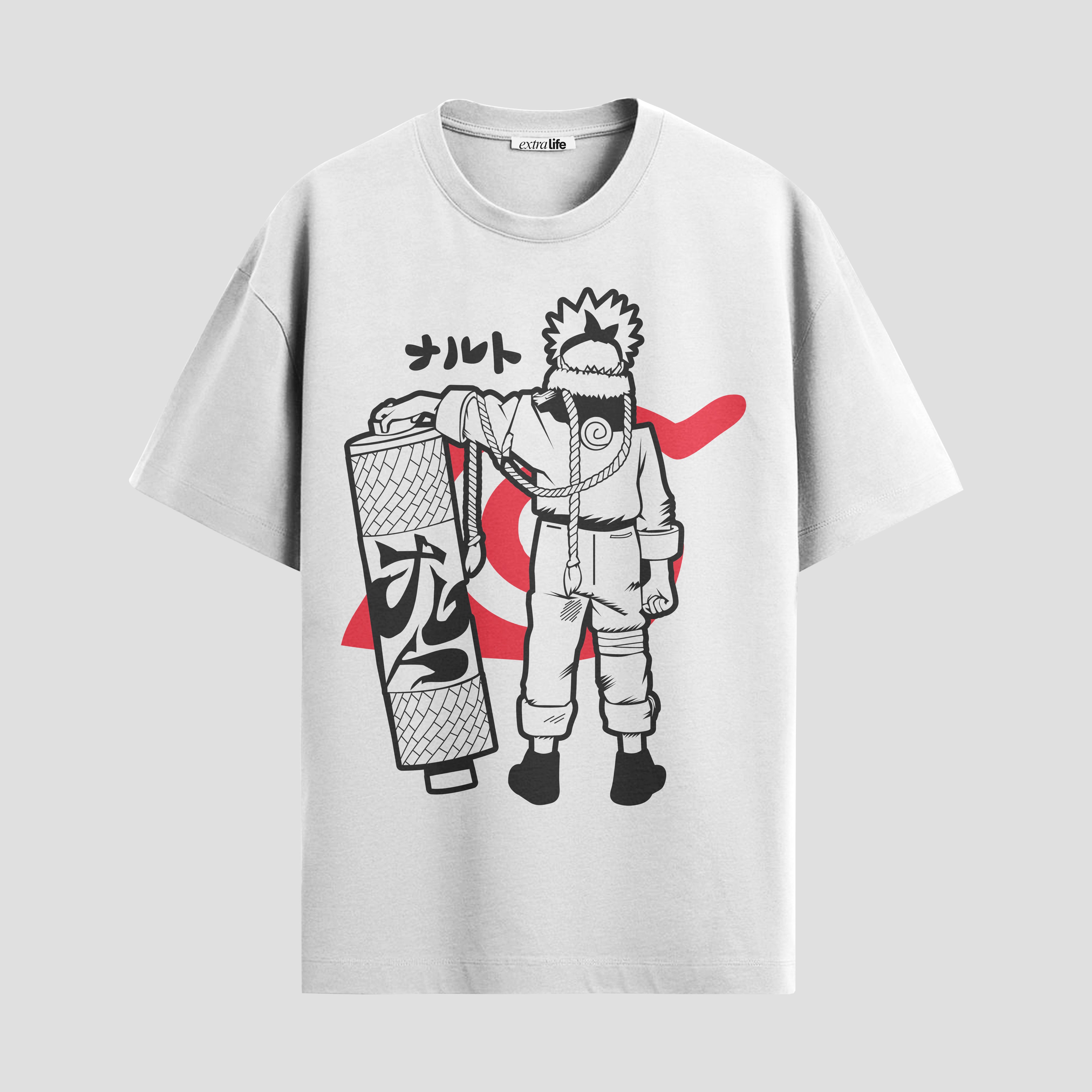 Playera urbana de anime y gaming ExtraLife MX, corte Standard Fit unisex ligero y transpirable en color Deep Black y Pure White, ropa de uso diario para gym y casual.