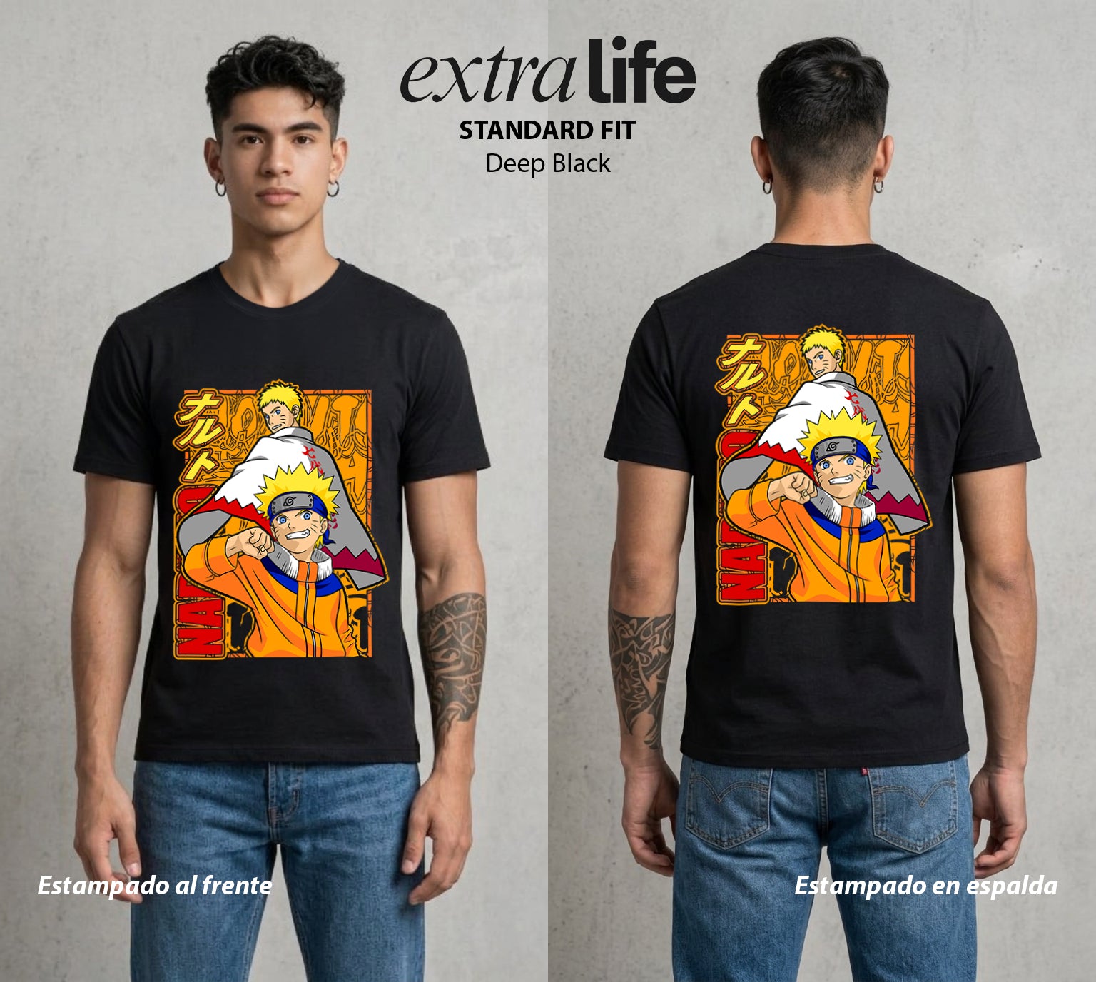 La Aldea Oculta | Zorro de Nueve Colas #02718 - Playera Standard Fit | Deep Black - Foto en modelo