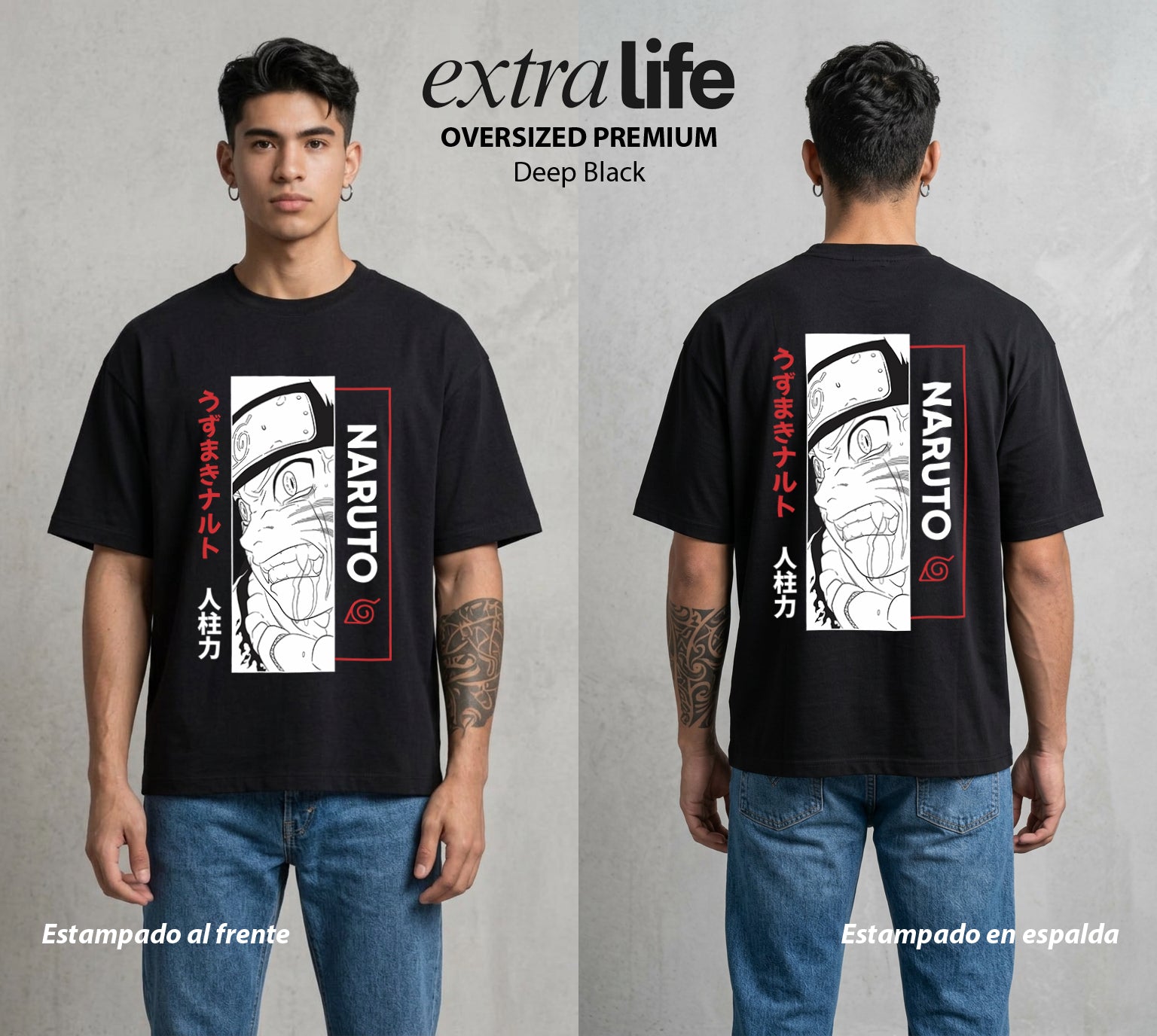 La Aldea Oculta | El Hokage del Futuro #02719 - Playera Oversized Premium | Deep Black - Foto en modelo