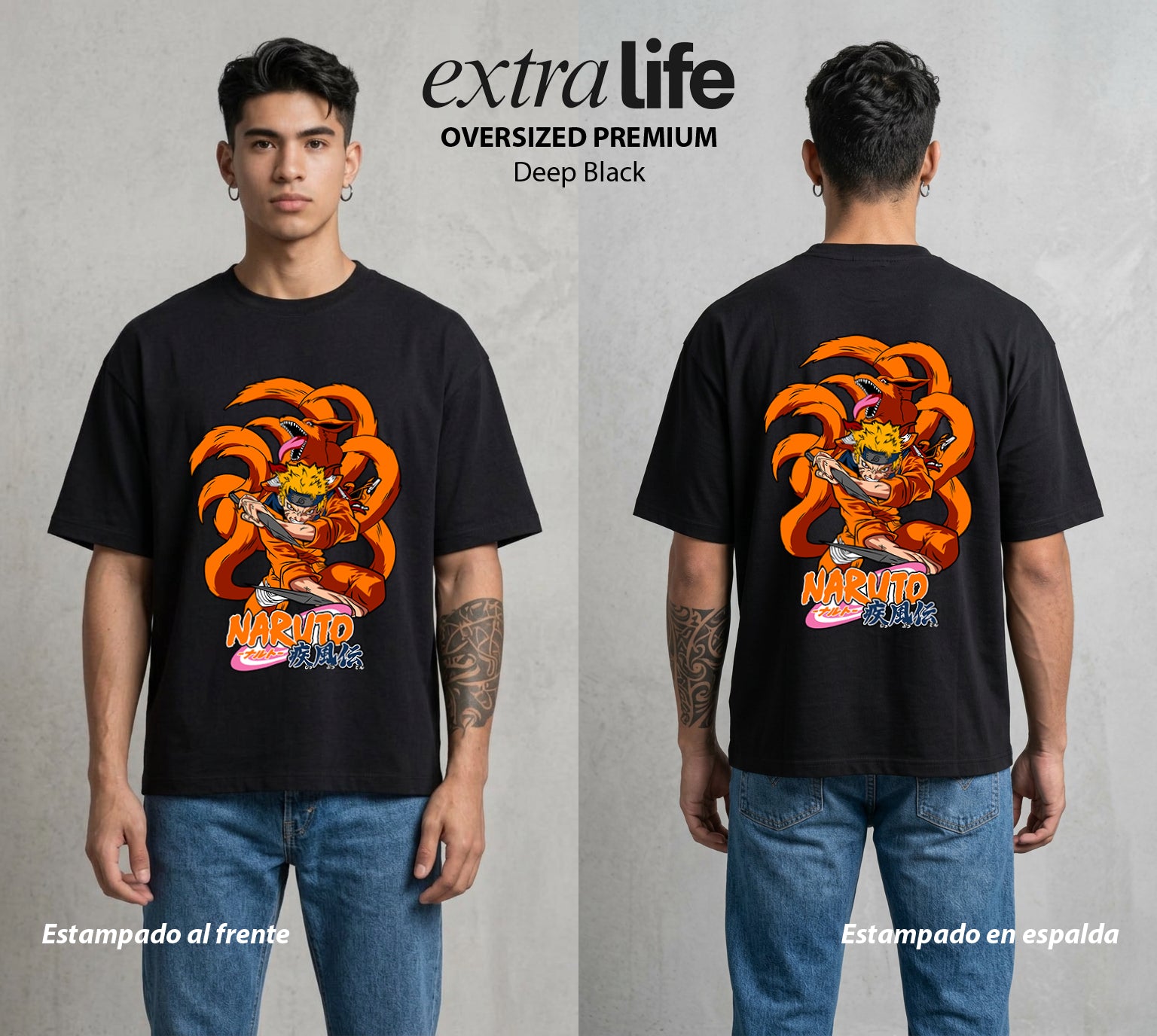 La Aldea Oculta | Dattebayo del Viento #02720 - Playera Oversized Premium | Deep Black - Foto en modelo