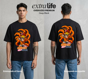 La Aldea Oculta | Dattebayo del Viento #02720 - Playera Oversized Premium | Deep Black - Foto en modelo