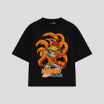 Playera streetwear premium de anime y gaming ExtraLife MX, corte boxy oversized drop shoulder heavyweight en color Deep Black y Off-White, moda urbana mexicana de culto.