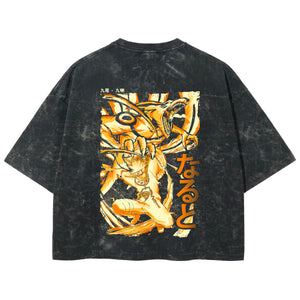 Playera streetwear premium de anime y gaming ExtraLife MX, corte boxy deluxe mineral wash heavyweight en color Acid Wash, moda urbana mexicana de culto.