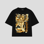 Playera streetwear premium de anime y gaming ExtraLife MX, corte boxy oversized drop shoulder heavyweight en color Deep Black y Off-White, moda urbana mexicana de culto.