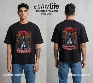 La Aldea Oculta | Dattebayo del Viento #02728 - Playera Oversized Premium | Deep Black - Foto en modelo