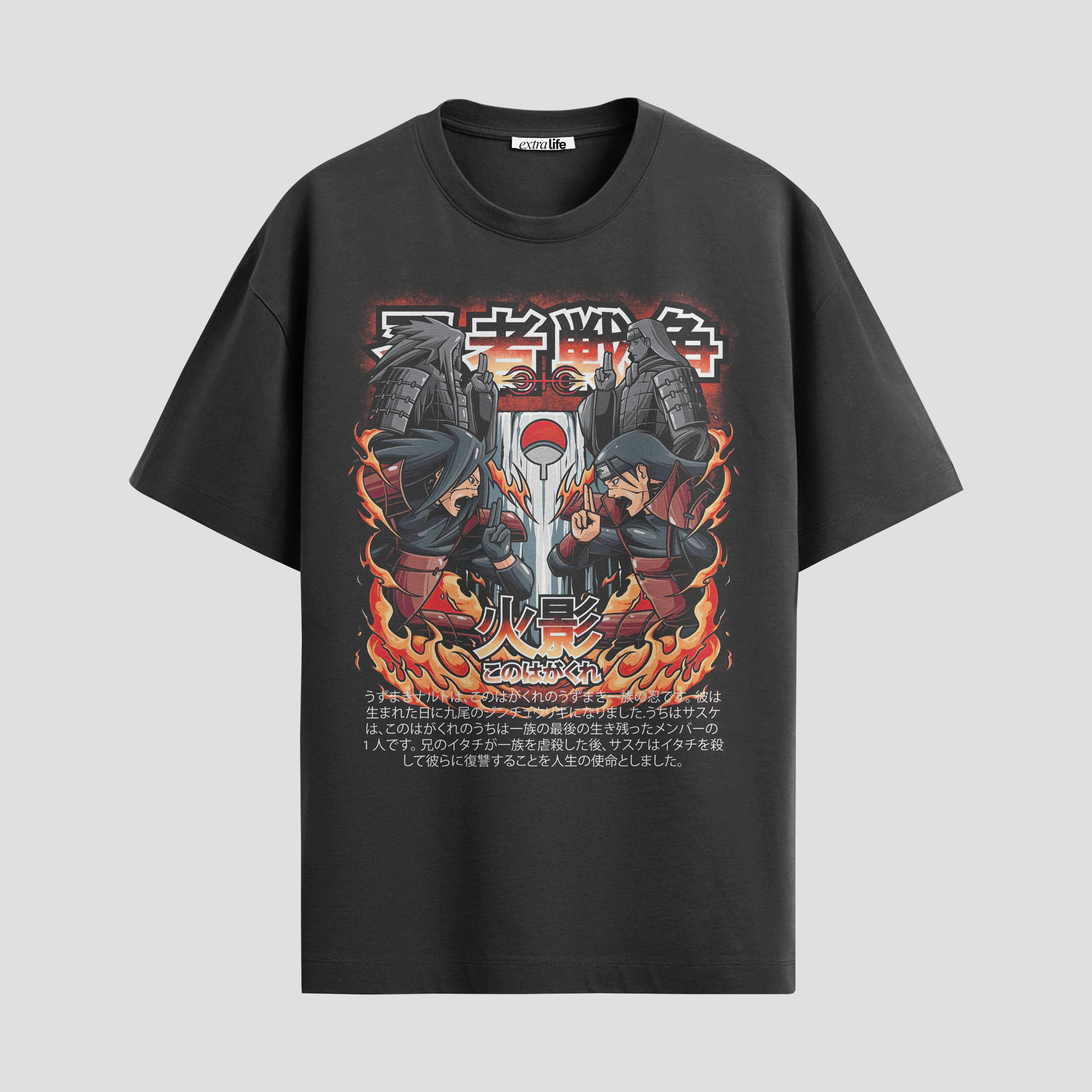 Playera urbana de anime y gaming ExtraLife MX, corte Standard Fit unisex ligero y transpirable en color Deep Black y Pure White, ropa de uso diario para gym y casual.