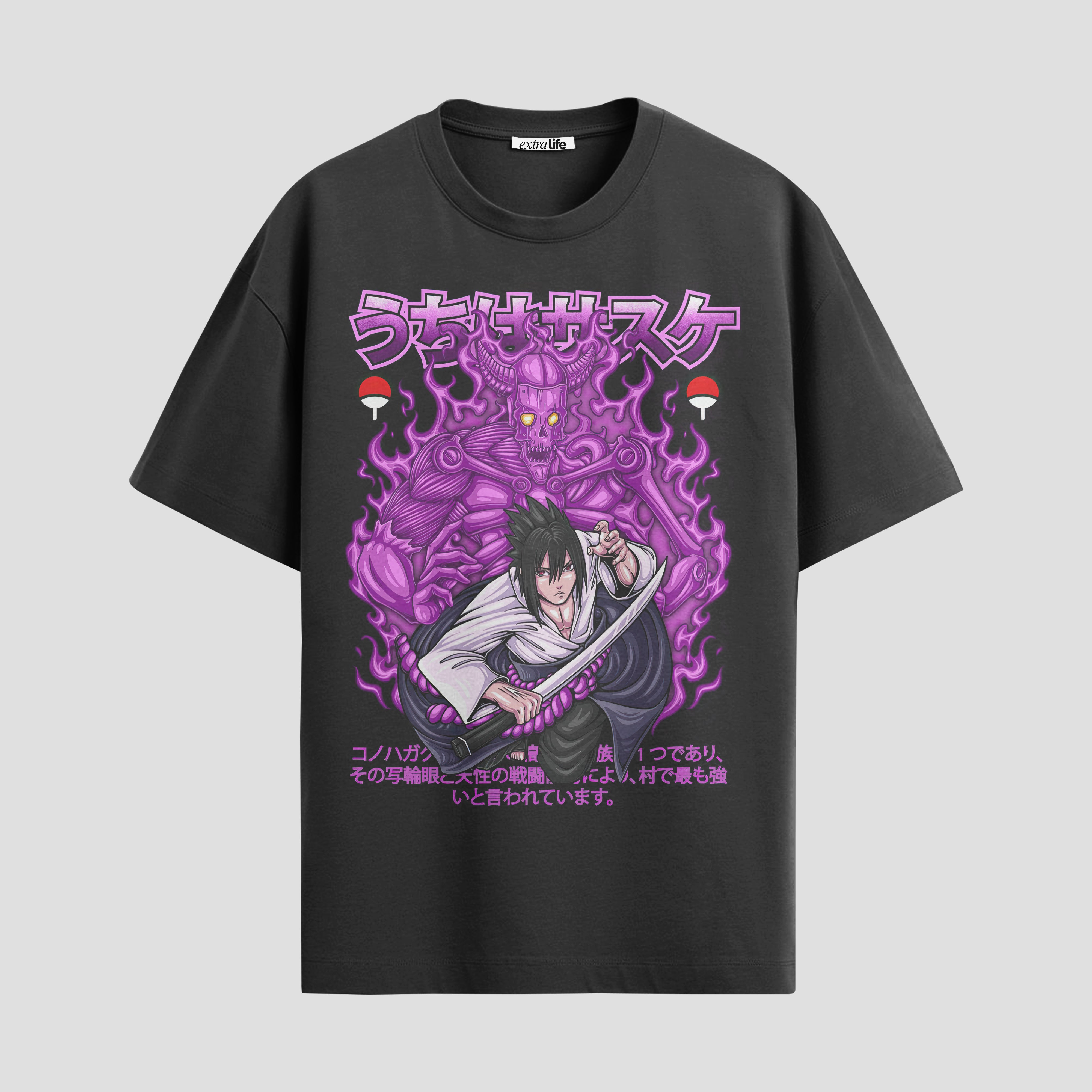 Playera urbana de anime y gaming ExtraLife MX, corte Standard Fit unisex ligero y transpirable en color Deep Black y Pure White, ropa de uso diario para gym y casual.