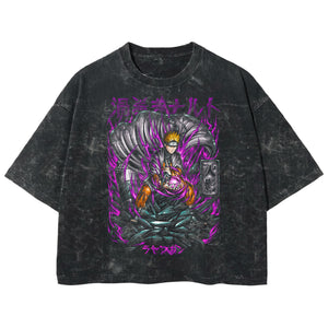 Playera streetwear premium de anime y gaming ExtraLife MX, corte boxy deluxe mineral wash heavyweight en color Acid Wash, moda urbana mexicana de culto.