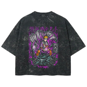 Playera streetwear premium de anime y gaming ExtraLife MX, corte boxy deluxe mineral wash heavyweight en color Acid Wash, moda urbana mexicana de culto.
