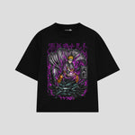 Playera streetwear premium de anime y gaming ExtraLife MX, corte boxy oversized drop shoulder heavyweight en color Deep Black y Off-White, moda urbana mexicana de culto.