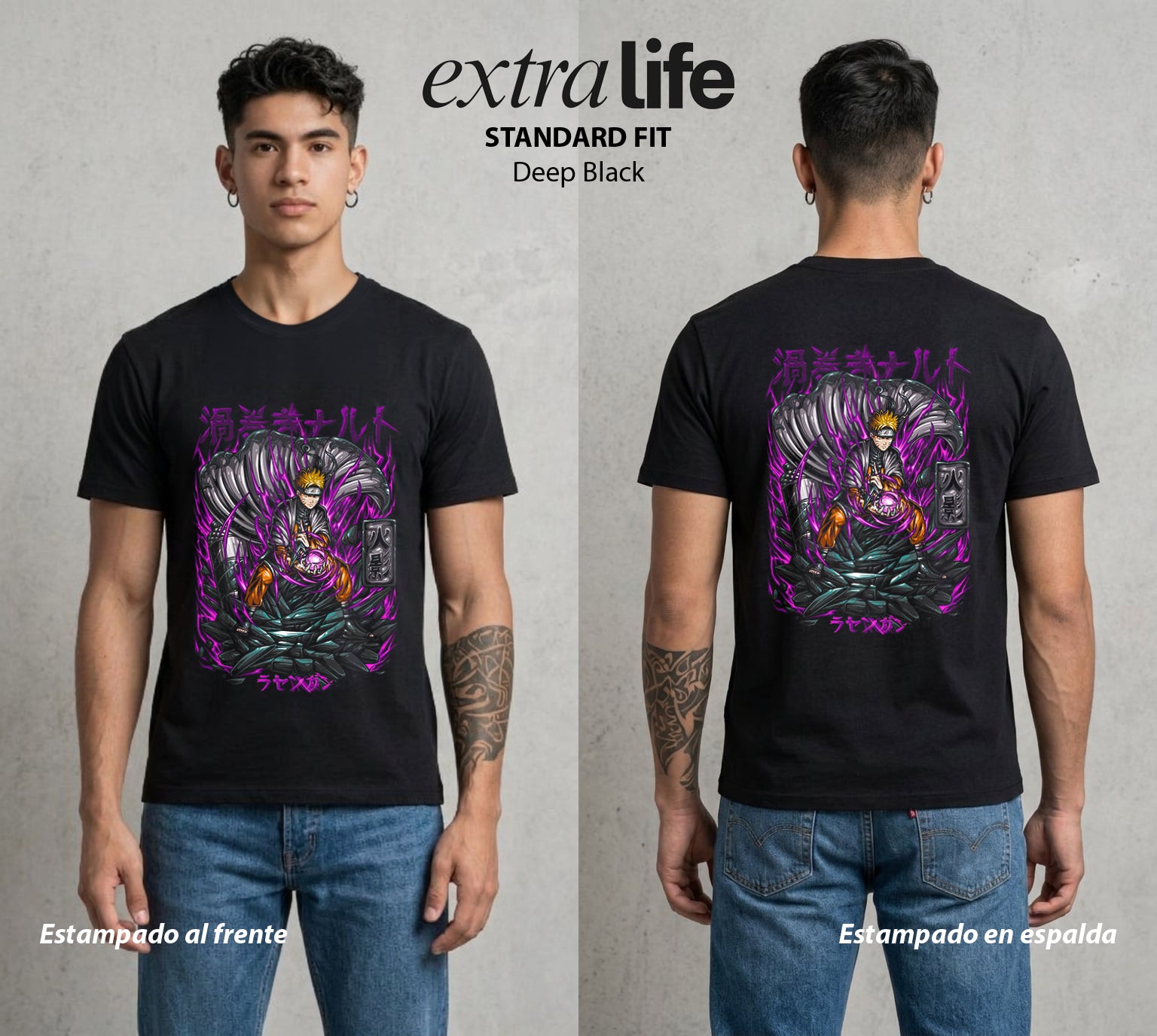 La Aldea Oculta | Zorro de Nueve Colas #02733 - Playera Standard Fit | Deep Black - Foto en modelo