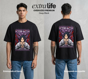 La Aldea Oculta | Dattebayo del Viento #02735 - Playera Oversized Premium | Deep Black - Foto en modelo