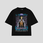 Playera streetwear premium de anime y gaming ExtraLife MX, corte boxy oversized drop shoulder heavyweight en color Deep Black y Off-White, moda urbana mexicana de culto.