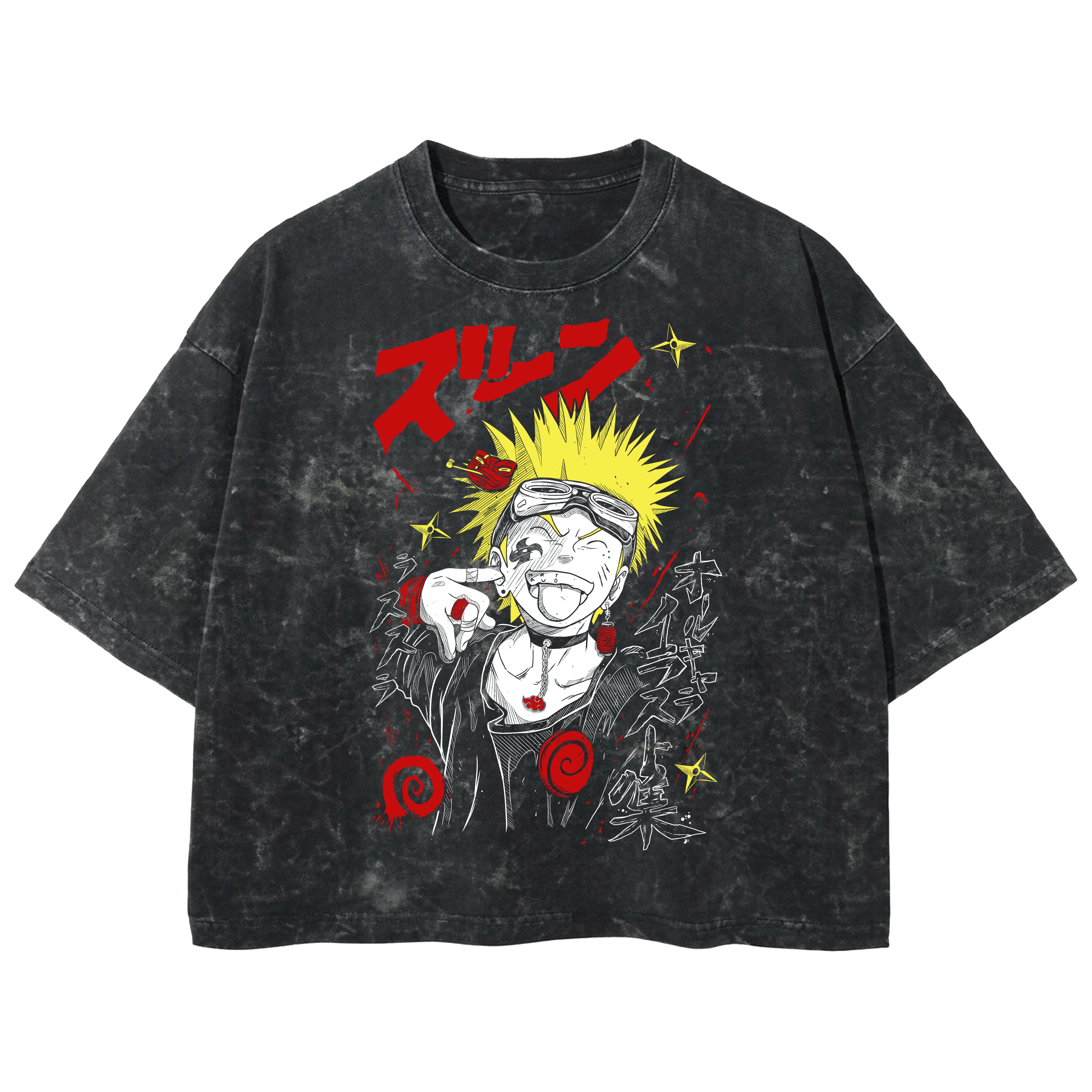 Playera streetwear premium de anime y gaming ExtraLife MX, corte boxy deluxe mineral wash heavyweight en color Acid Wash, moda urbana mexicana de culto.