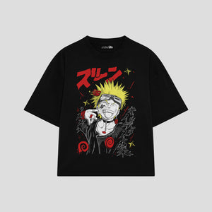 Playera streetwear premium de anime y gaming ExtraLife MX, corte boxy oversized drop shoulder heavyweight en color Deep Black y Off-White, moda urbana mexicana de culto.