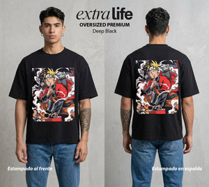 La Aldea Oculta | Ninja de la Hoja #02738 - Playera Oversized Premium | Deep Black - Foto en modelo