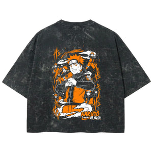 Playera streetwear premium de anime y gaming ExtraLife MX, corte boxy deluxe mineral wash heavyweight en color Acid Wash, moda urbana mexicana de culto.