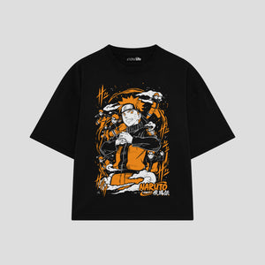 Playera streetwear premium de anime y gaming ExtraLife MX, corte boxy oversized drop shoulder heavyweight en color Deep Black y Off-White, moda urbana mexicana de culto.