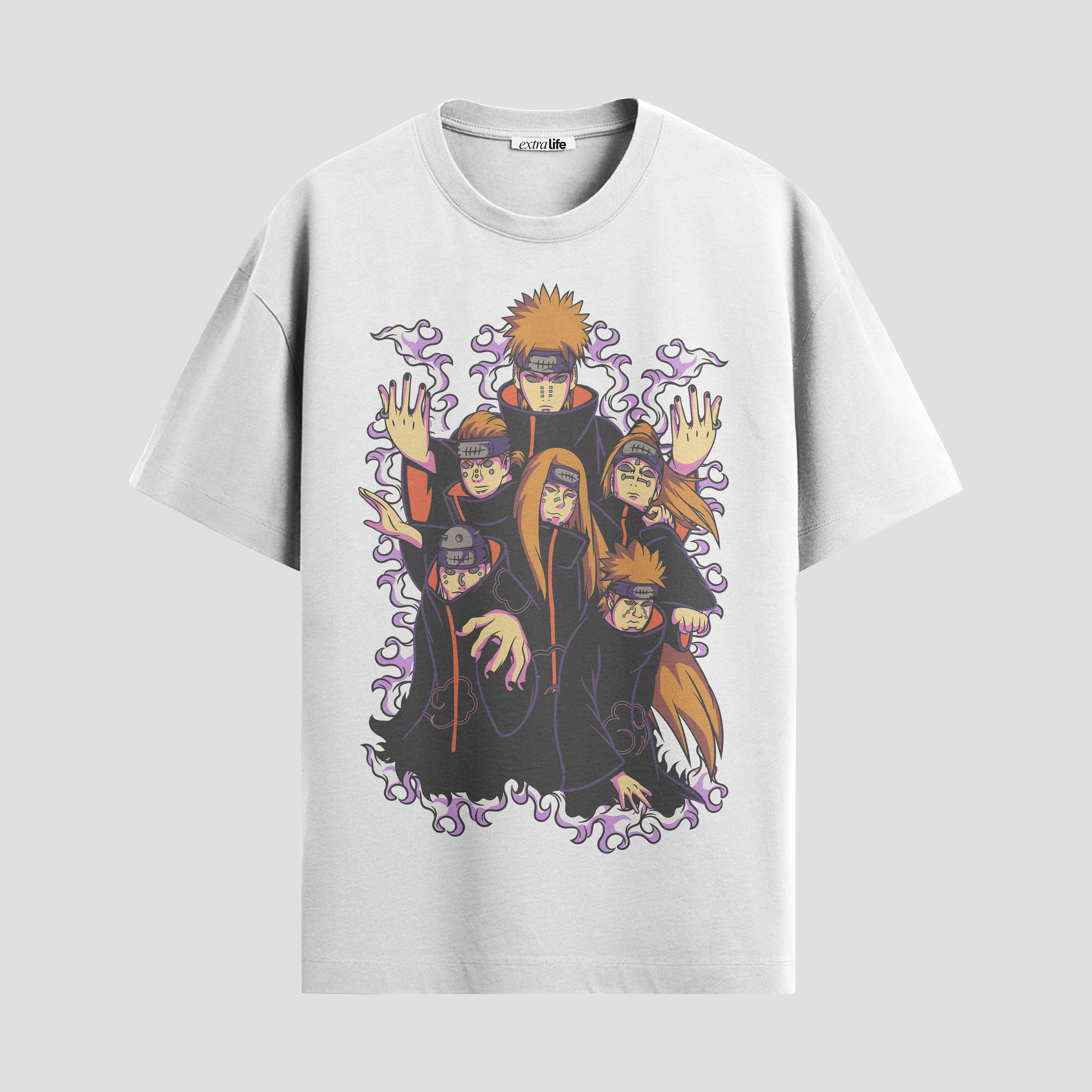 Playera urbana de anime y gaming ExtraLife MX, corte Standard Fit unisex ligero y transpirable en color Deep Black y Pure White, ropa de uso diario para gym y casual.