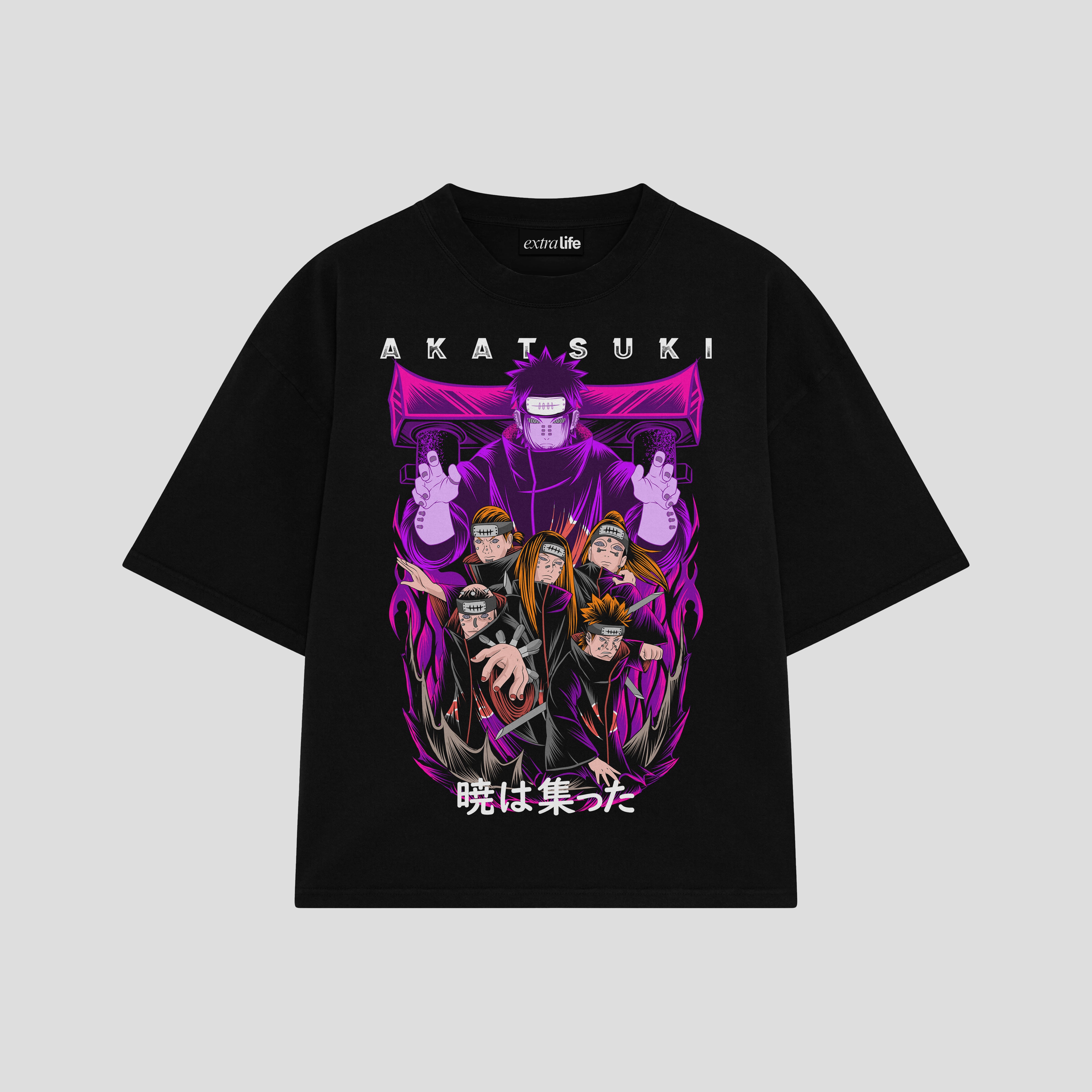 Playera streetwear premium de anime y gaming ExtraLife MX, corte boxy oversized drop shoulder heavyweight en color Deep Black y Off-White, moda urbana mexicana de culto.