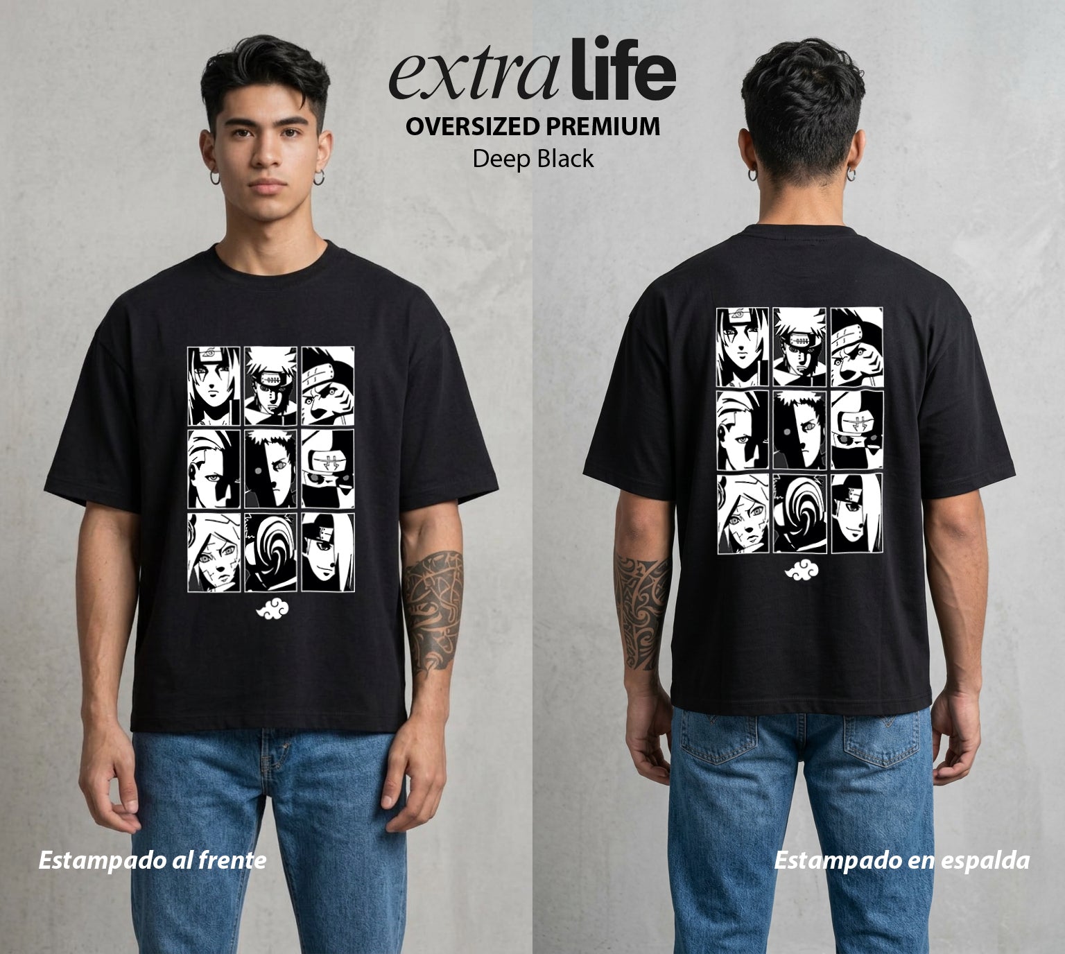 La Aldea Oculta | Zorro de Nueve Colas #02743 - Playera Oversized Premium | Deep Black - Foto en modelo