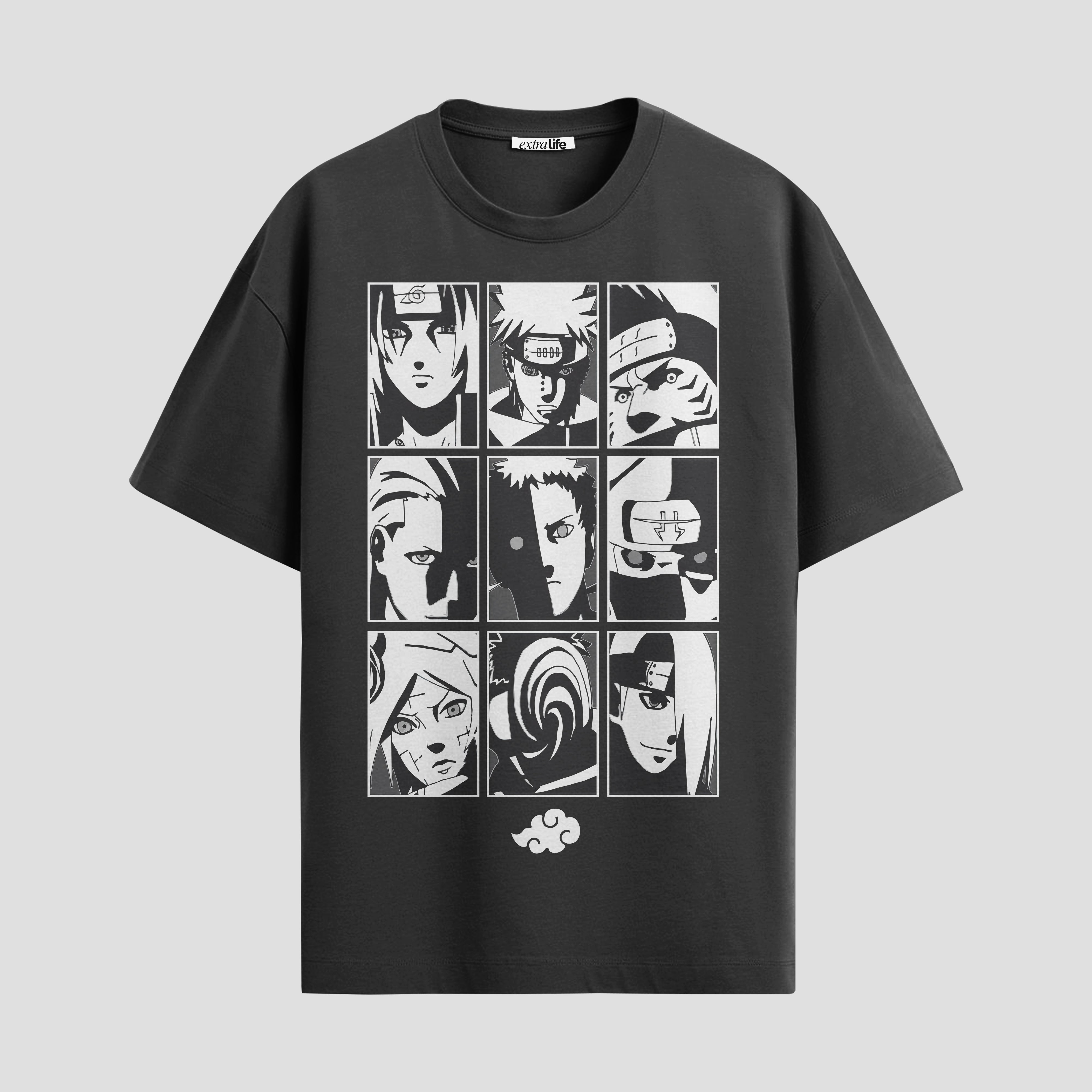 Playera urbana de anime y gaming ExtraLife MX, corte Standard Fit unisex ligero y transpirable en color Deep Black y Pure White, ropa de uso diario para gym y casual.