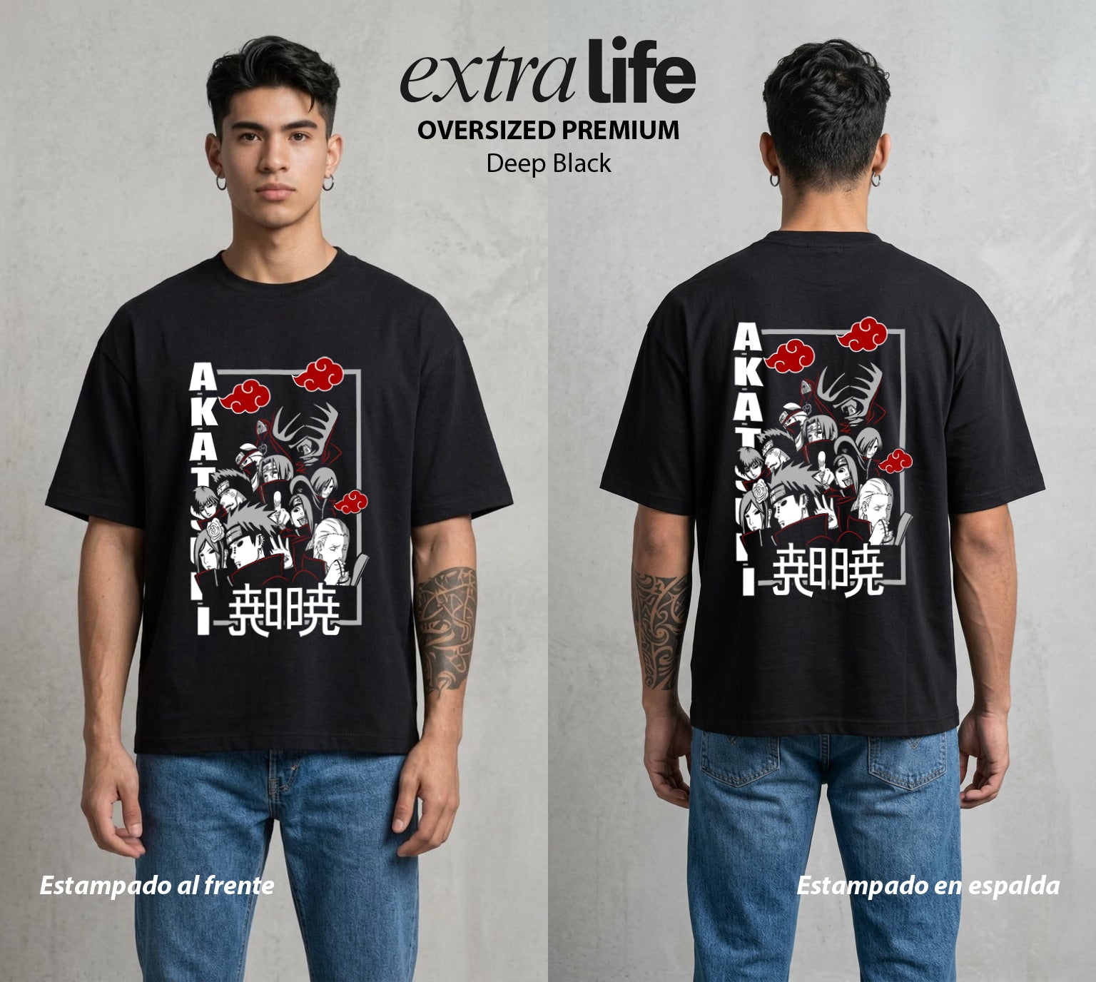 La Aldea Oculta | Dattebayo del Viento #02745 - Playera Oversized Premium | Deep Black - Foto en modelo