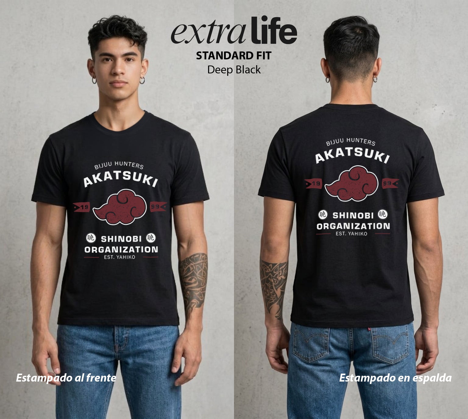 La Aldea Oculta | Zorro de Nueve Colas #02746 - Playera Standard Fit | Deep Black - Foto en modelo
